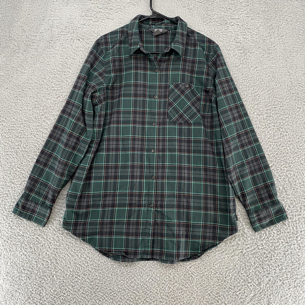 Outdoor Research Shirt Womens XL Green Kulshan Plaid Flannel Tunic Long Sleeve